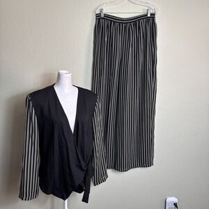 Tofy Woman's Pant Suit Top Size 16 Wrap/ Pants Size 14‎ Elastic Waist Wide Leg